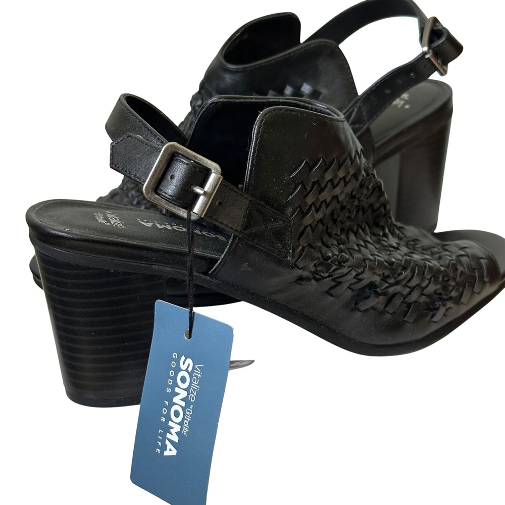 Sonoma‎ Goods For Life Women's Black Woven Open Toe Slingback Heeled Sandals